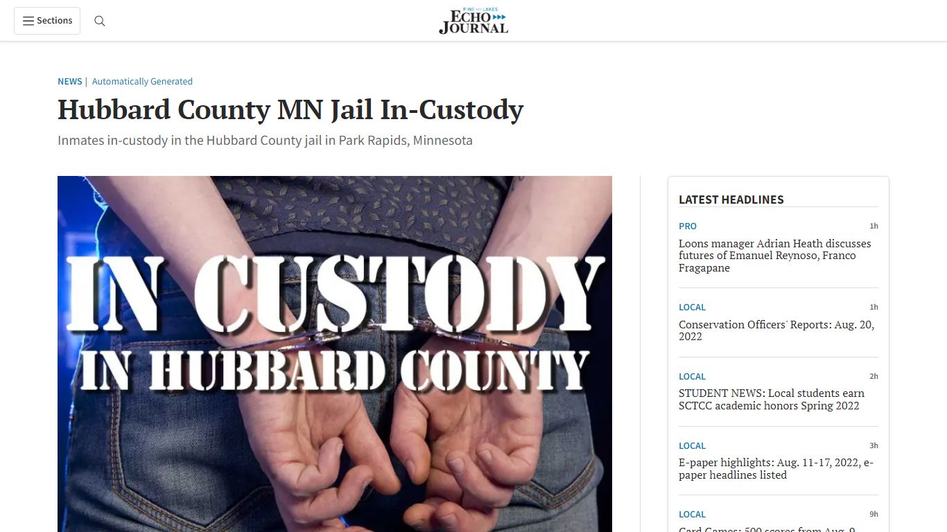 Hubbard County MN Jail In-Custody - Pine & Lakes Echo Journal